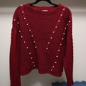 Maroon Sweater with Pearls